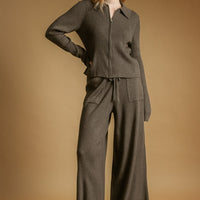 Ribbed Knit Wide Leg Drawstring Lounge Pants