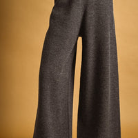 Charcoal High Waist Wide Leg Knit Pants