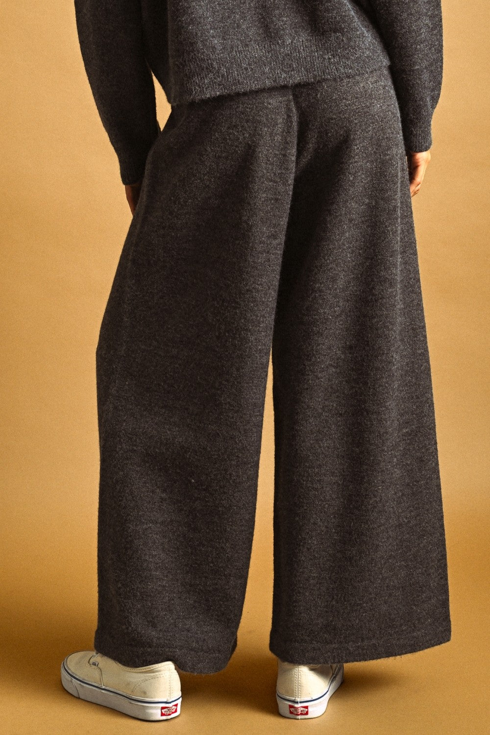 Charcoal High Waist Wide Leg Knit Pants