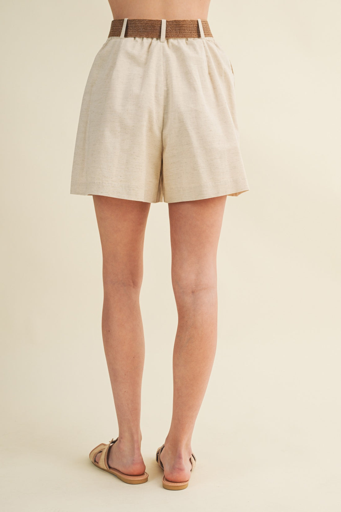 Linen High Waisted Shorts with Woven Belt