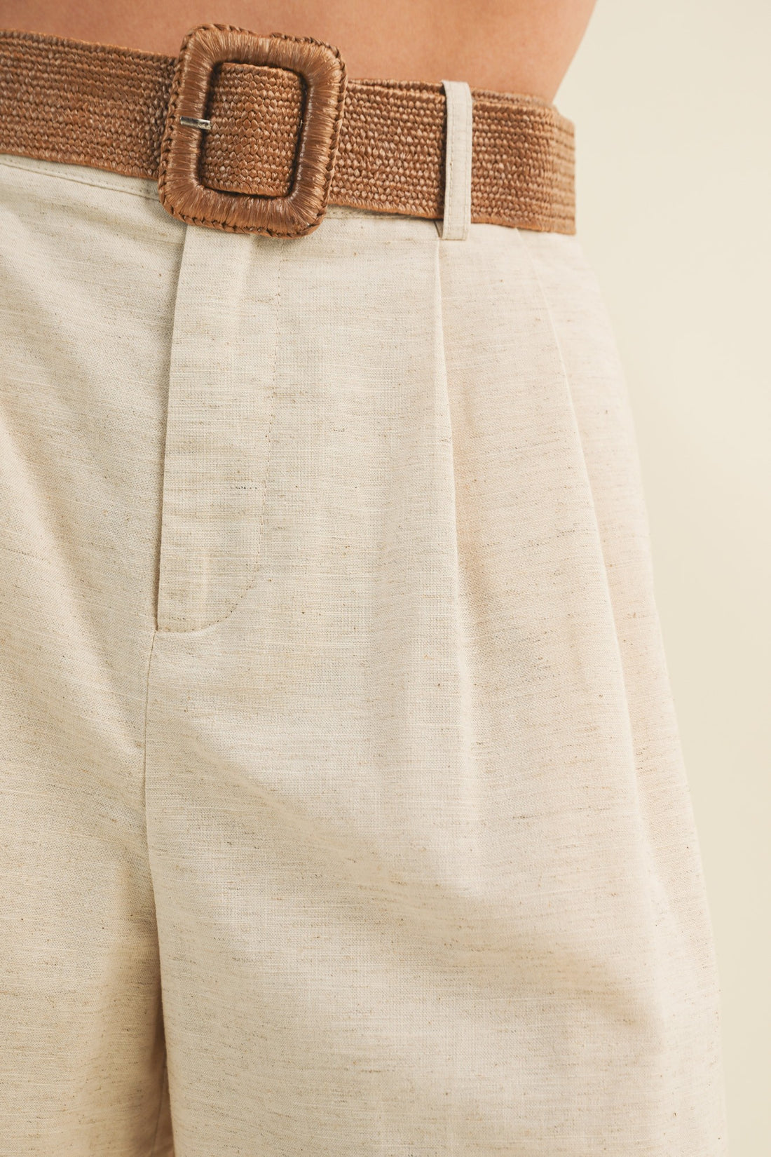 Linen High Waisted Shorts with Woven Belt