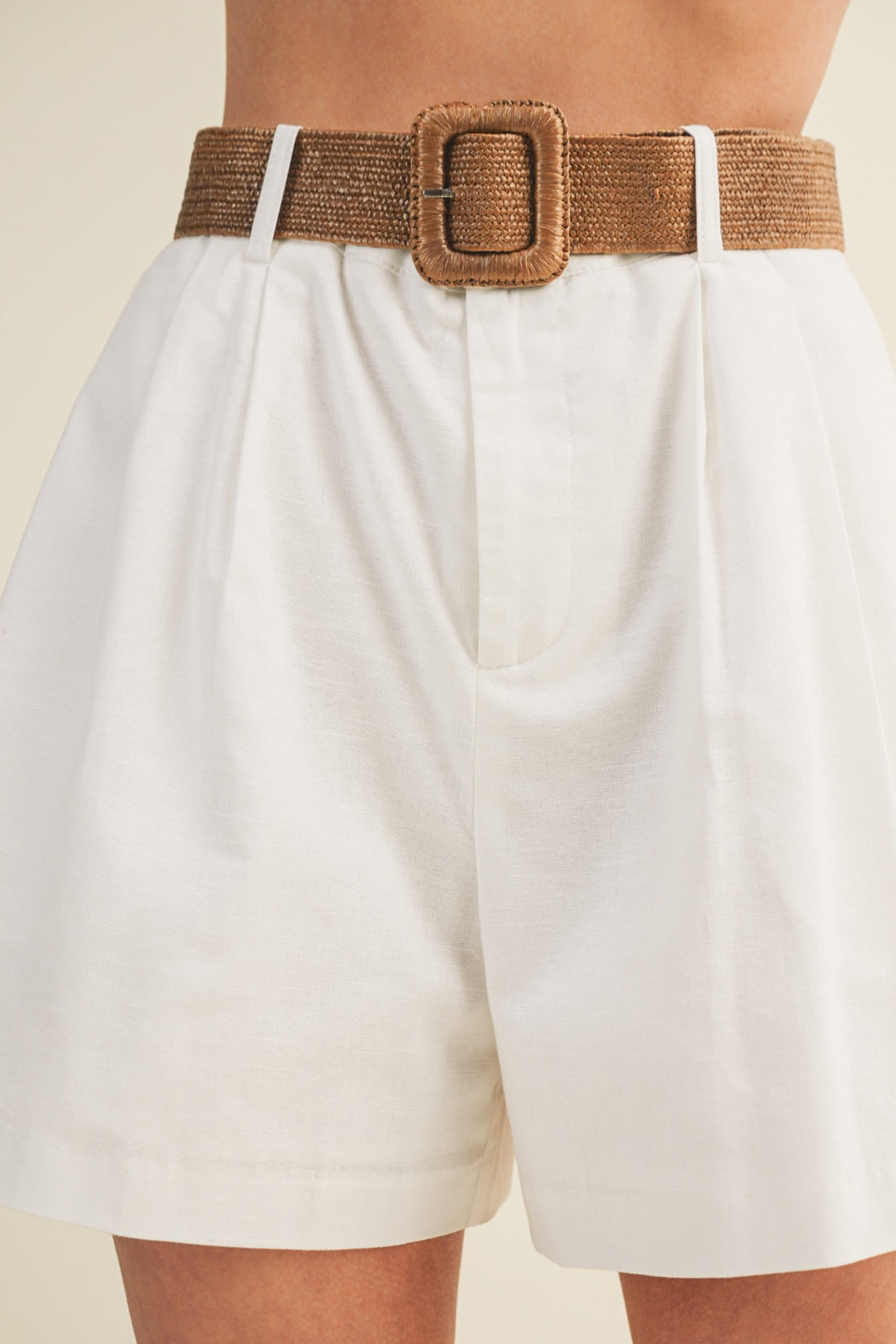 Linen High Waisted Shorts with Woven Belt