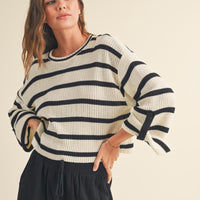 Stripe Roll Up Lightweight Knit Top