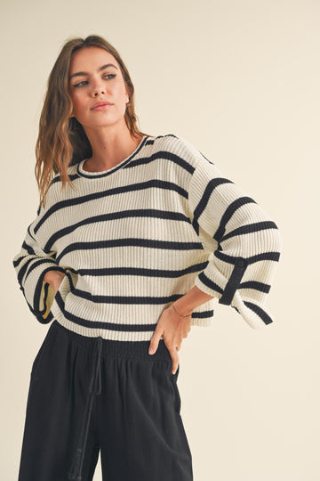 Stripe Roll Up Lightweight Knit Top