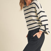 Stripe Roll Up Lightweight Knit Top