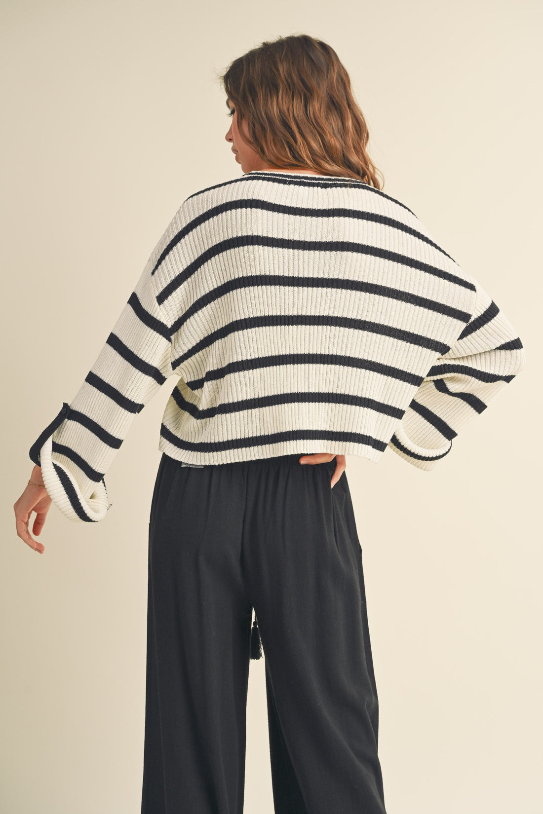 Stripe Roll Up Lightweight Knit Top