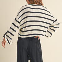 Stripe Roll Up Lightweight Knit Top