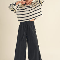 Stripe Roll Up Lightweight Knit Top