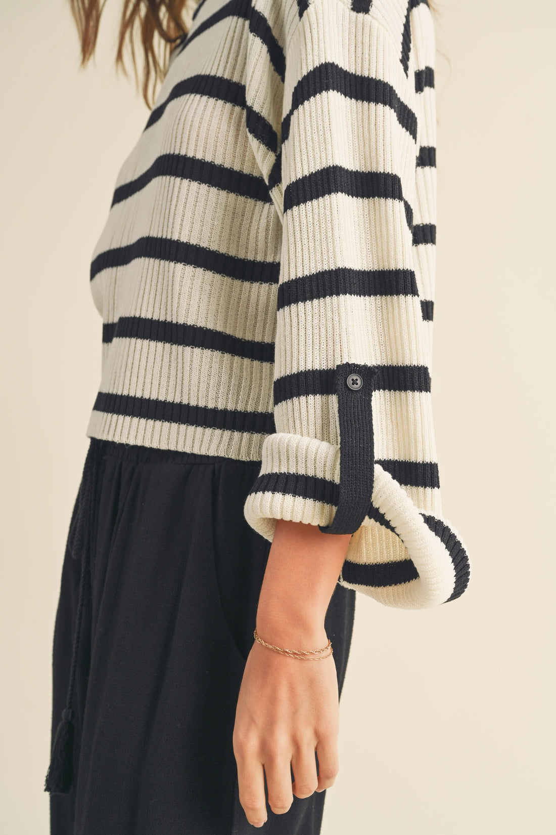 Stripe Roll Up Lightweight Knit Top