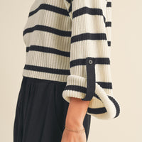 Stripe Roll Up Lightweight Knit Top