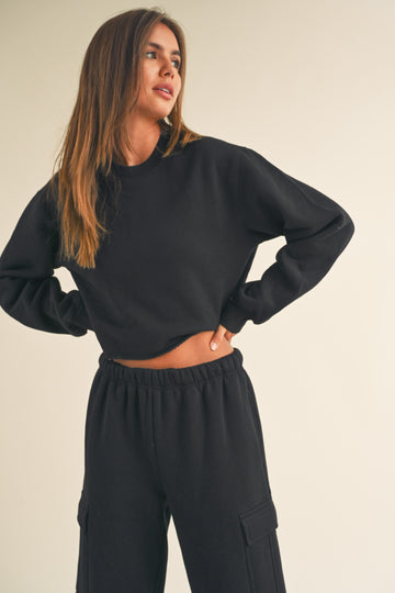 Fleece Raw Edge Crop Sweatshirt