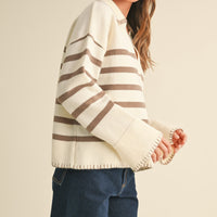 Detailed Collar Stripe Comfy Sweater