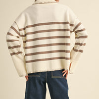 Detailed Collar Stripe Comfy Sweater