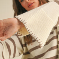 Detailed Collar Stripe Comfy Sweater