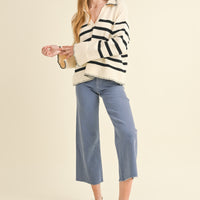 Detailed Collar Stripe Comfy Sweater