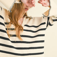 Detailed Collar Stripe Comfy Sweater