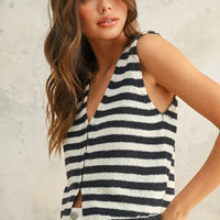Lightweight Sleeveless Striped Knit Vest Top