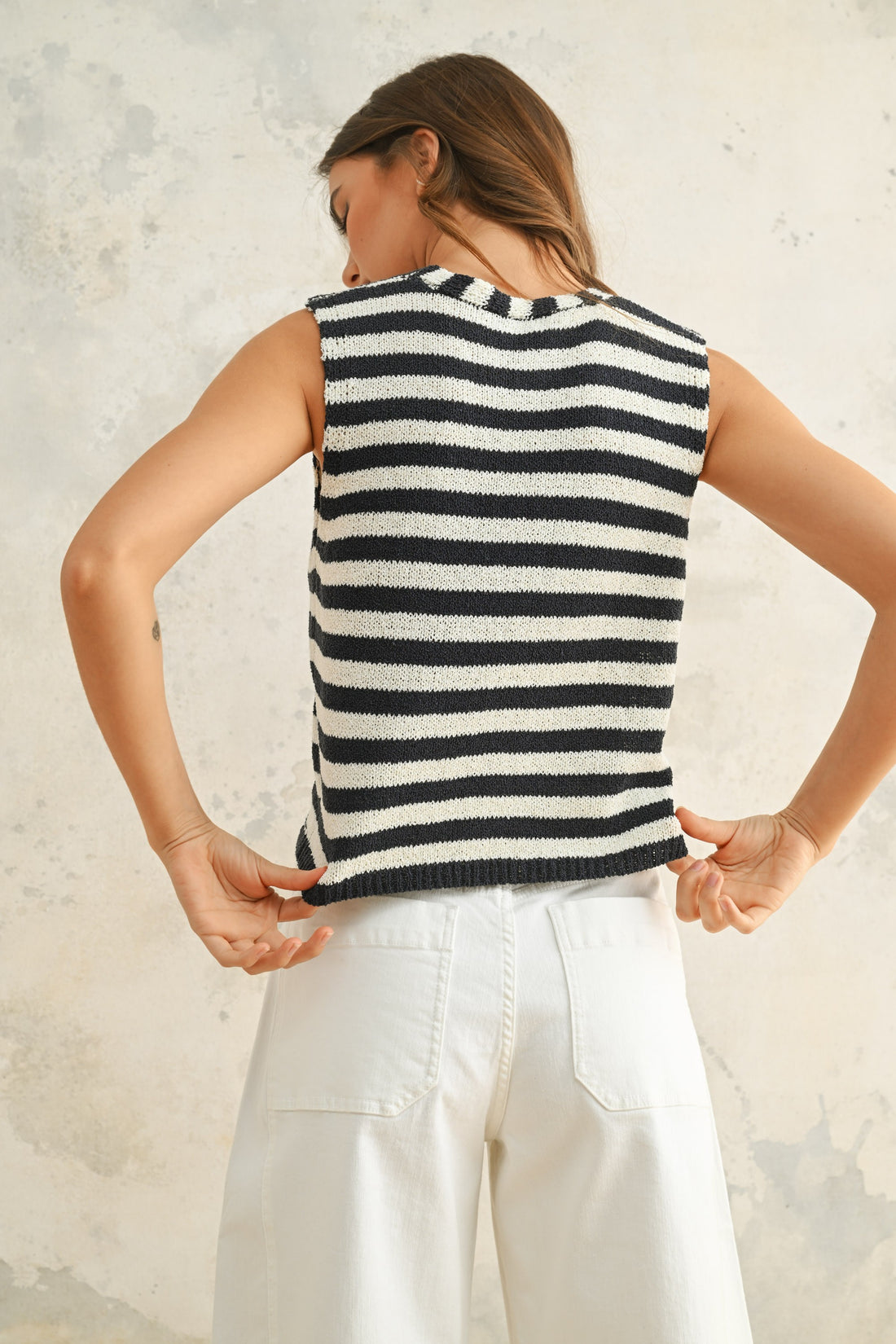 Lightweight Sleeveless Striped Knit Vest Top