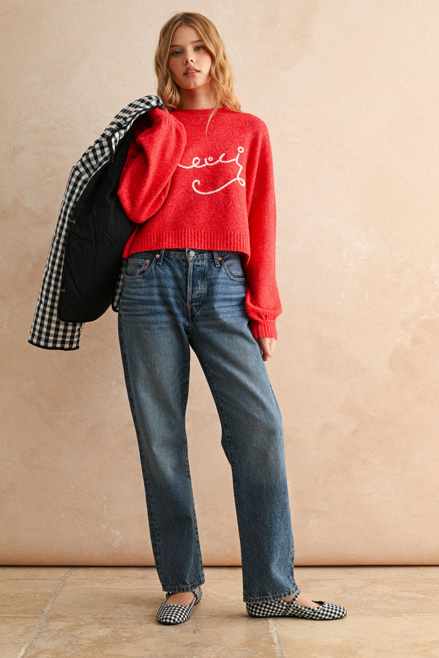 Merci Handwritten Cropped Knit Sweater