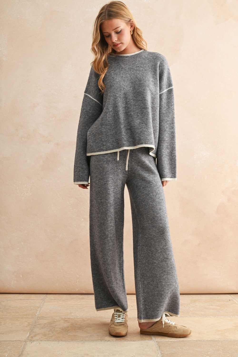 Brushed Knit Contrast Trim Sweater