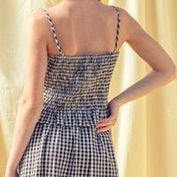 Gingham Smocked Button-Front Crop Tank Top
