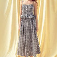 Gingham Smocked Button-Front Crop Tank Top