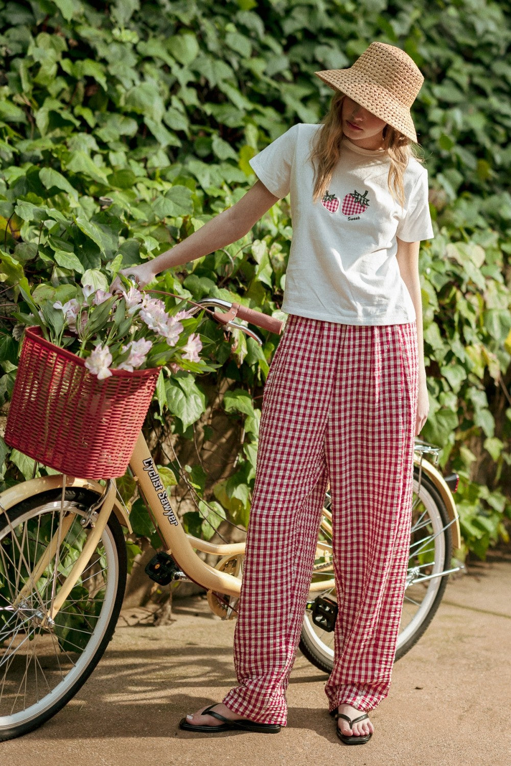 Sweet Gingham Strawberry Embroidered Baby Tee