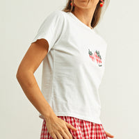 Sweet Gingham Strawberry Embroidered Baby Tee