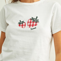 Sweet Gingham Strawberry Embroidered Baby Tee