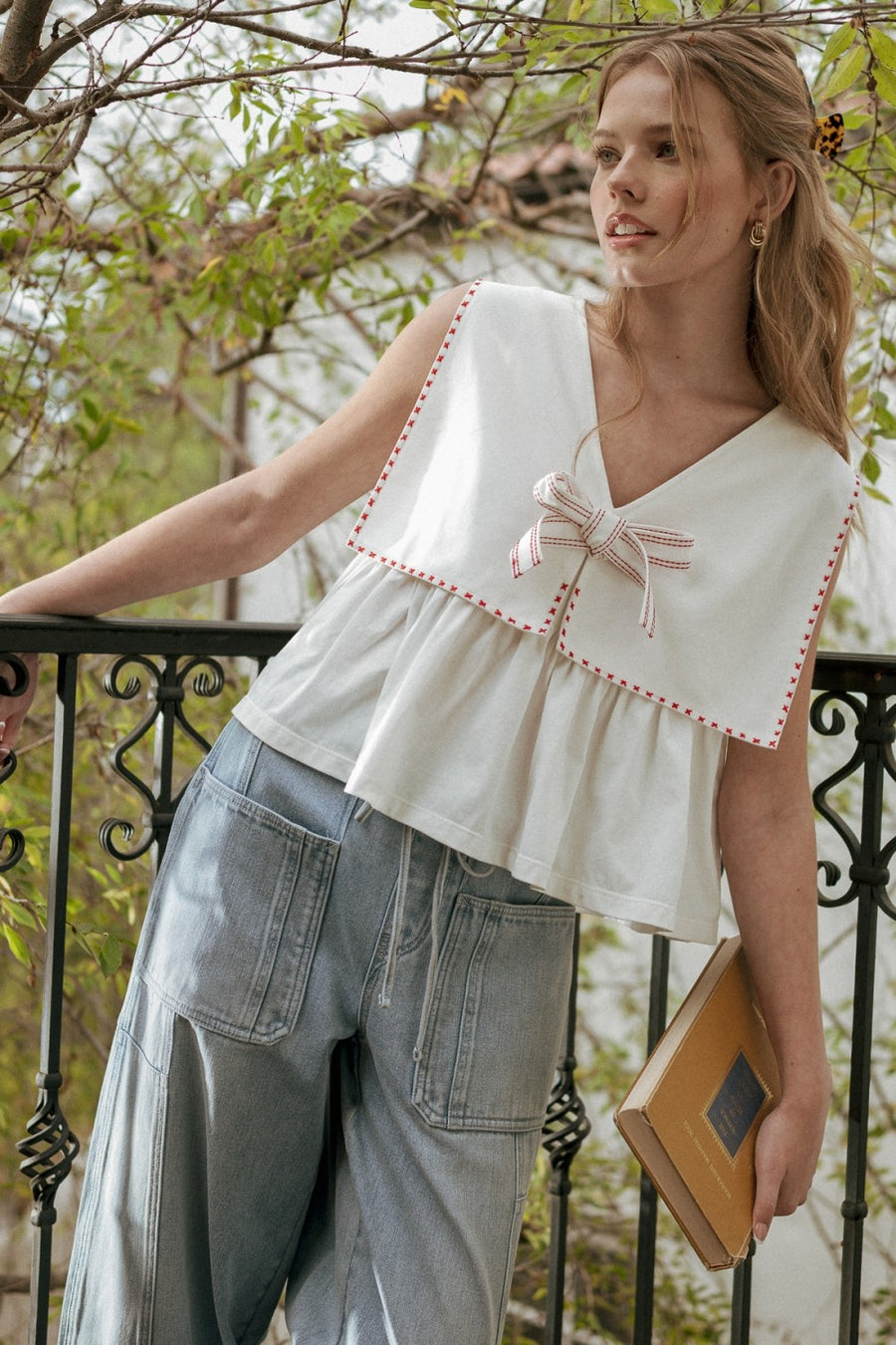 Vintage Bow Sailor Collar Sleeveless Top – Evercado