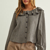 Vintage Inspired Gingham Ruffled Collar Blouse