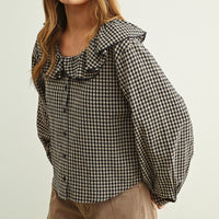 Vintage Inspired Gingham Ruffled Collar Blouse