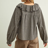 Vintage Inspired Gingham Ruffled Collar Blouse