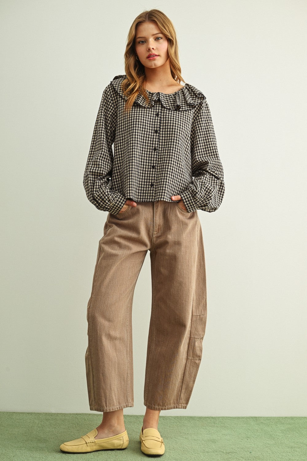 Vintage Inspired Gingham Ruffled Collar Blouse