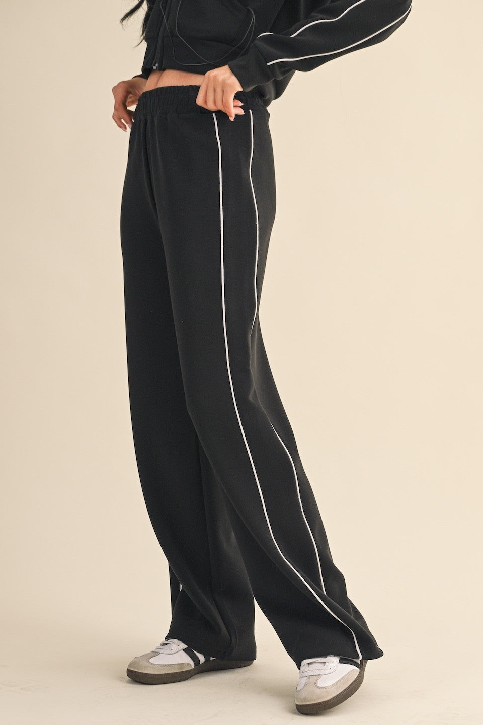 Super Soft Contrast Piping Wide-Leg Lounge Pants
