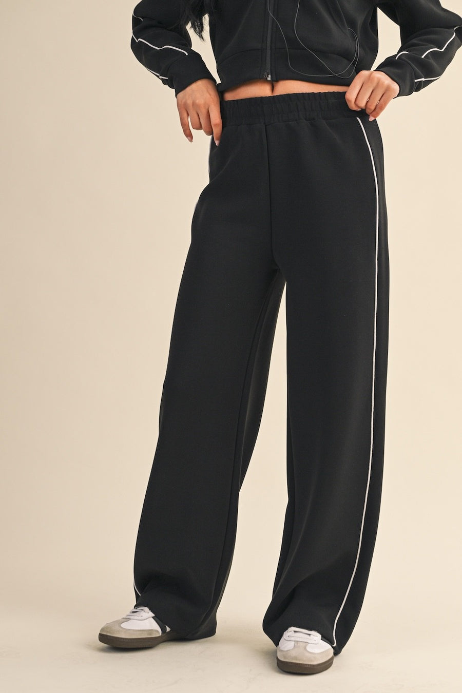 Super Soft Contrast Piping Wide-Leg Lounge Pants