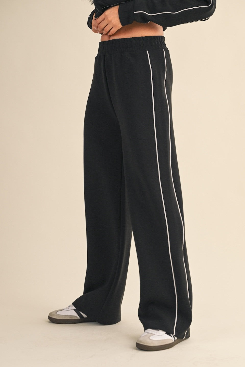 Super Soft Contrast Piping Wide-Leg Lounge Pants