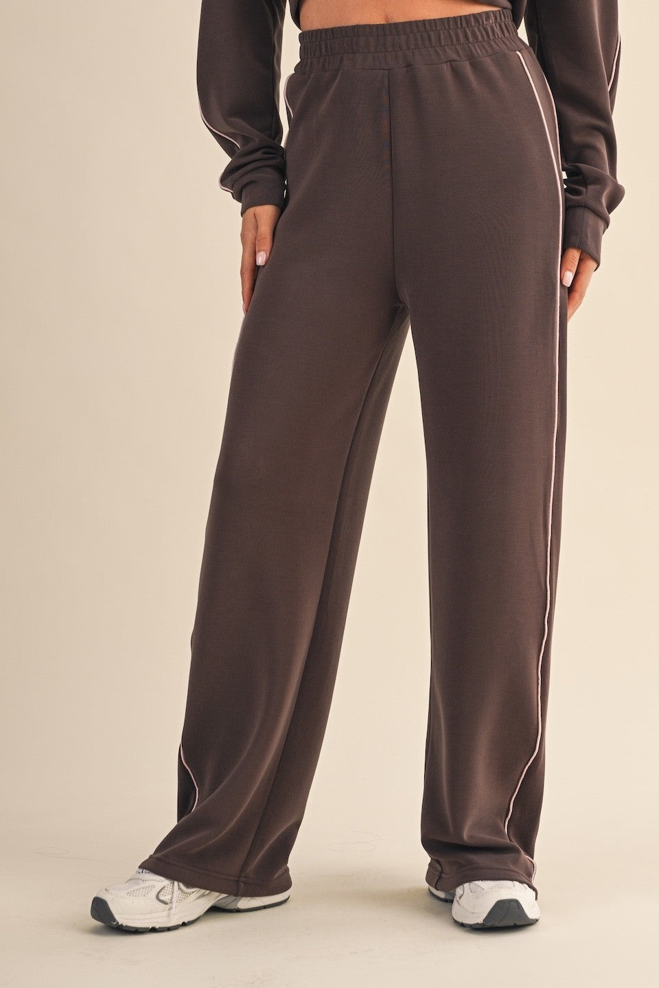 Super Soft Contrast Piping Wide-Leg Lounge Pants