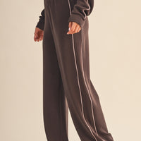 Super Soft Contrast Piping Wide-Leg Lounge Pants