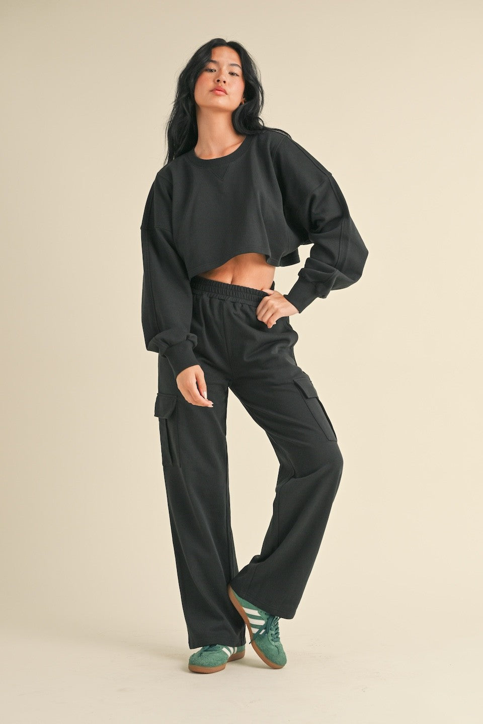 Oversized Crop Sweatshirt and Cargo Sweatpants Set