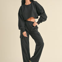 Oversized Crop Sweatshirt and Cargo Sweatpants Set