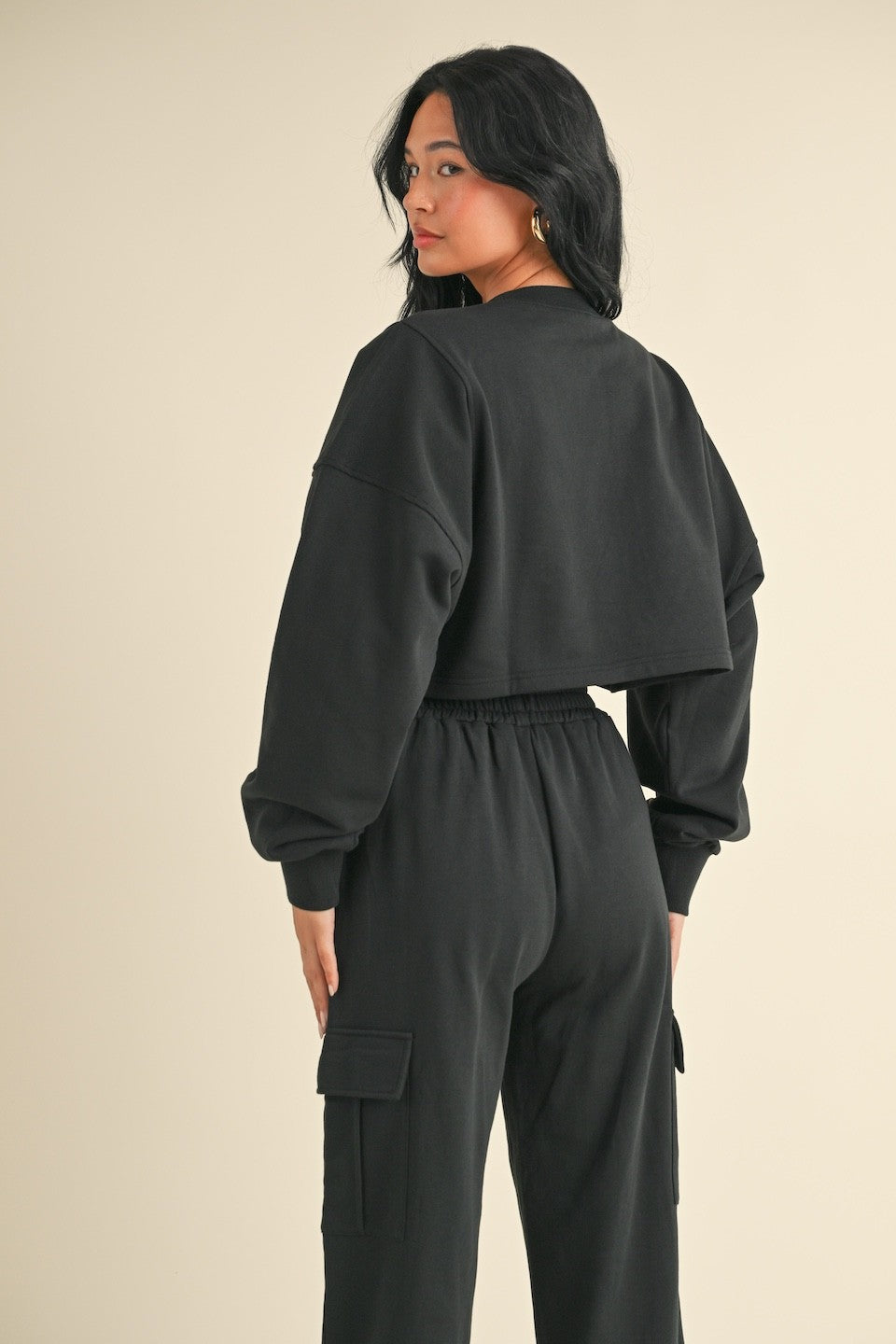 Oversized Crop Sweatshirt and Cargo Sweatpants Set