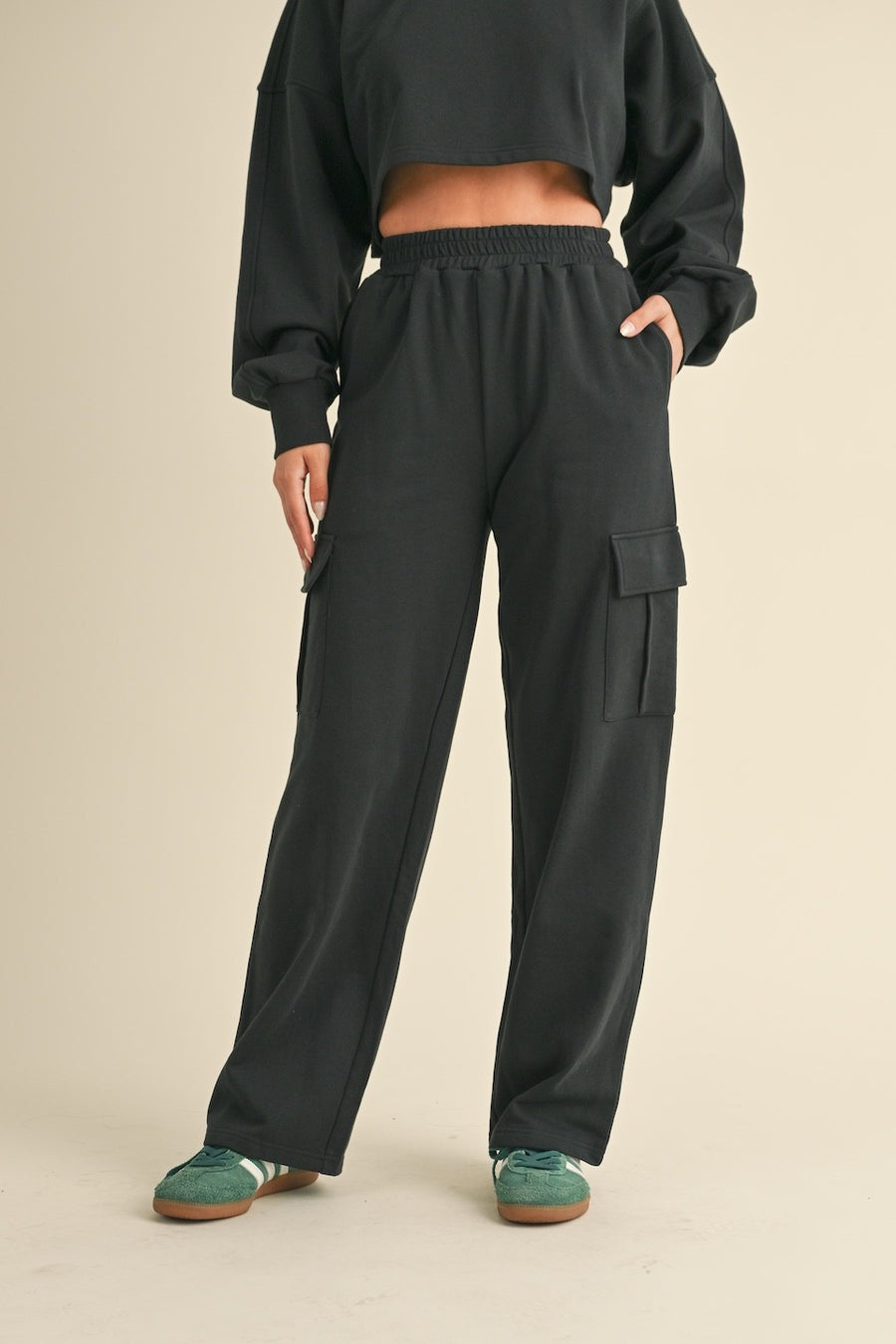 Oversized Crop Sweatshirt and Cargo Sweatpants Set