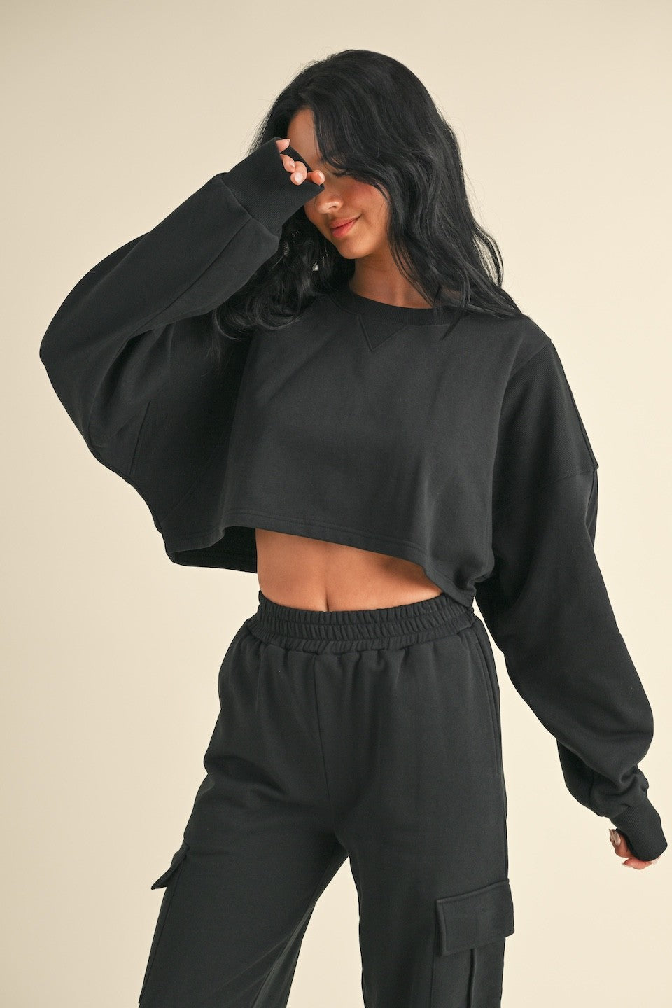 Oversized Crop Sweatshirt and Cargo Sweatpants Set