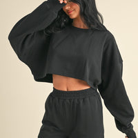 Oversized Crop Sweatshirt and Cargo Sweatpants Set