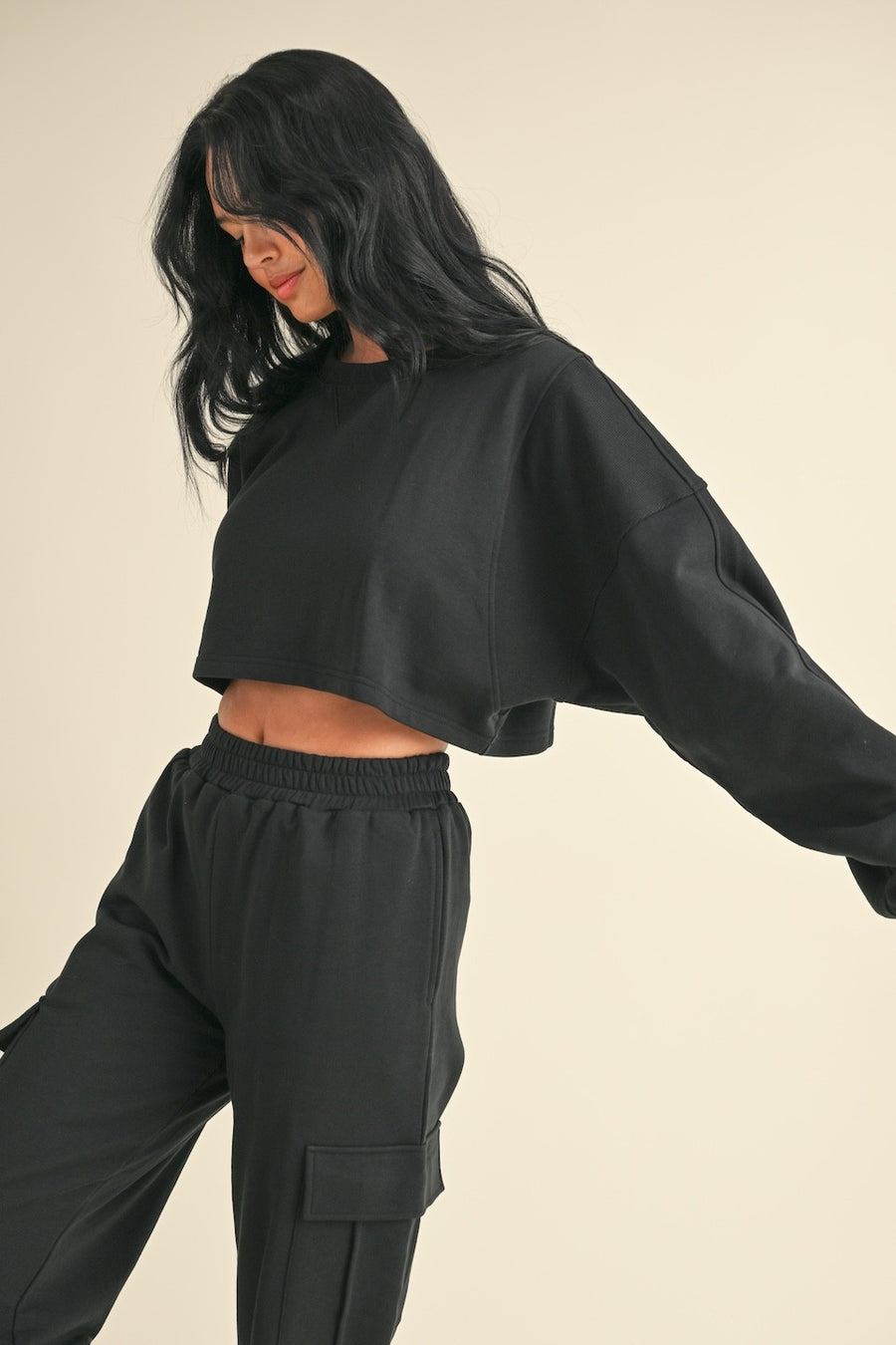 Oversized Crop Sweatshirt and Cargo Sweatpants Set