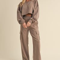 Oversized Crop Sweatshirt and Cargo Sweatpants Set