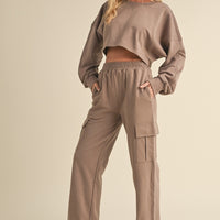 Oversized Crop Sweatshirt and Cargo Sweatpants Set