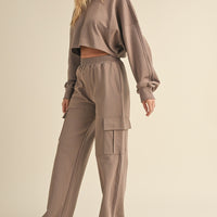 Oversized Crop Sweatshirt and Cargo Sweatpants Set