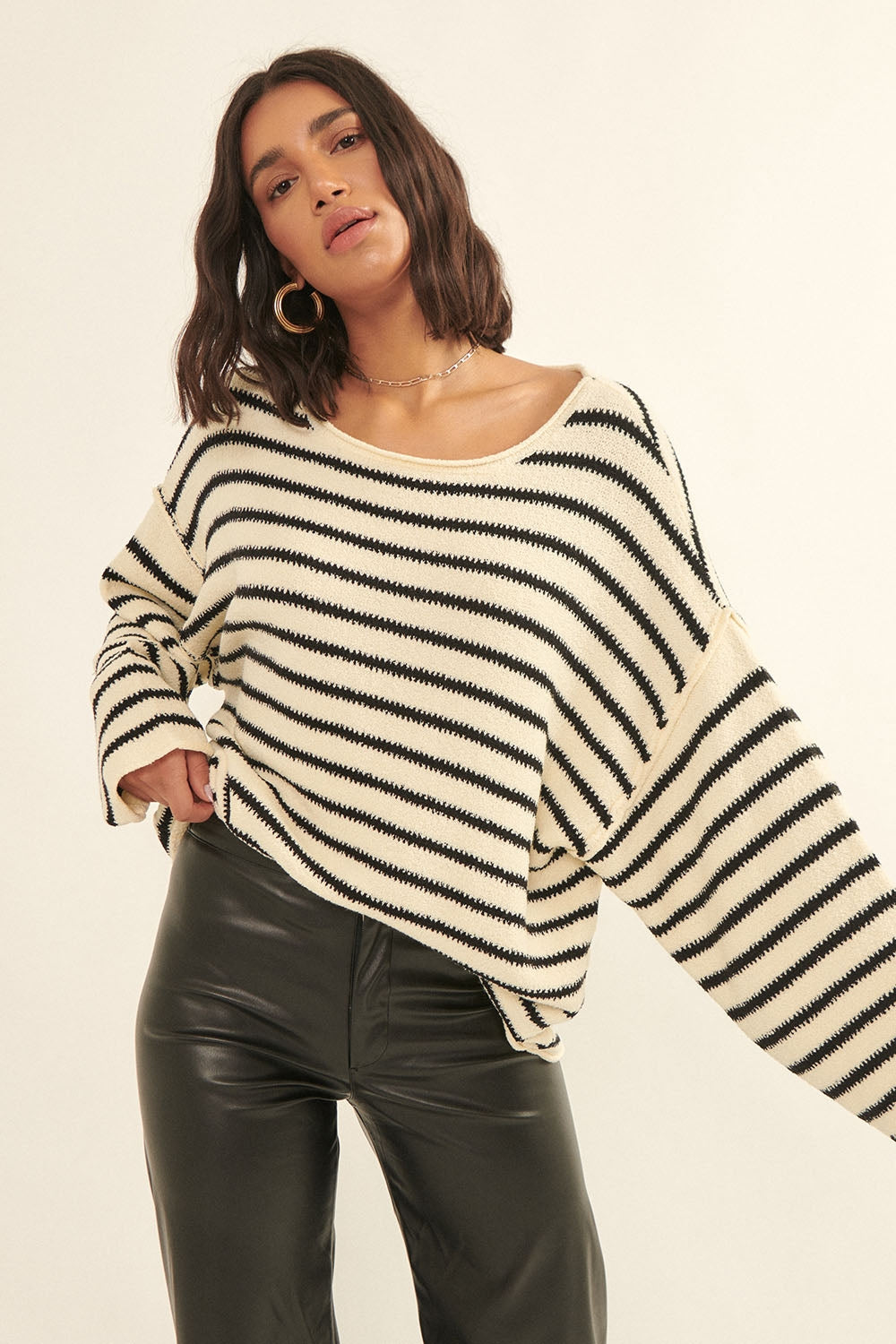 Relaxed Striped Knit Sweater – Lightweight Oversized Pullover
